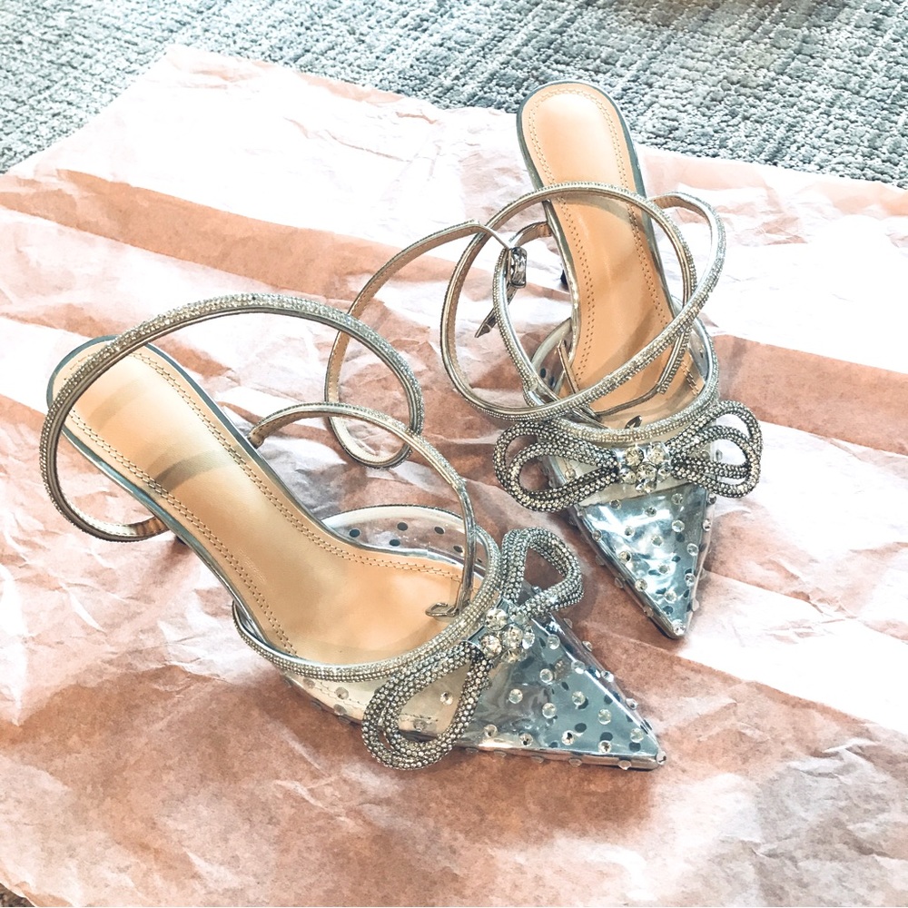 Double bow ankle strap super sparkly shoes